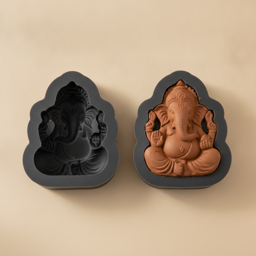 A reusable Ganesha mould used to press clay moorthi's